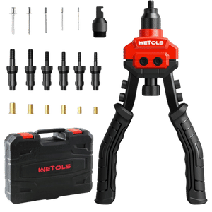 WETOLS 3 in 1 Rivet Nut Tool, 5 Rivet Heads and 6 Metric & SAE Mandrels